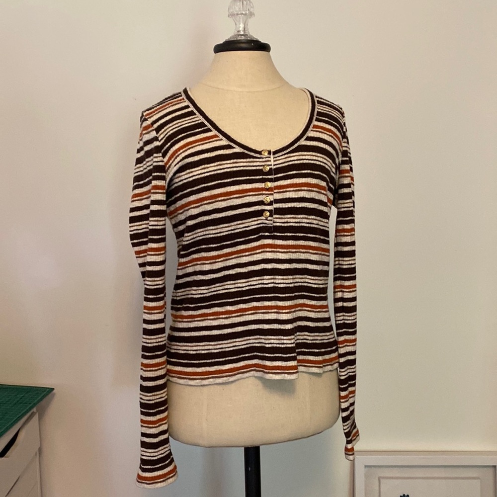 Stripes rib knit light weight sweater